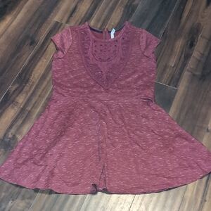 Women's Maroon Lace Detail Top